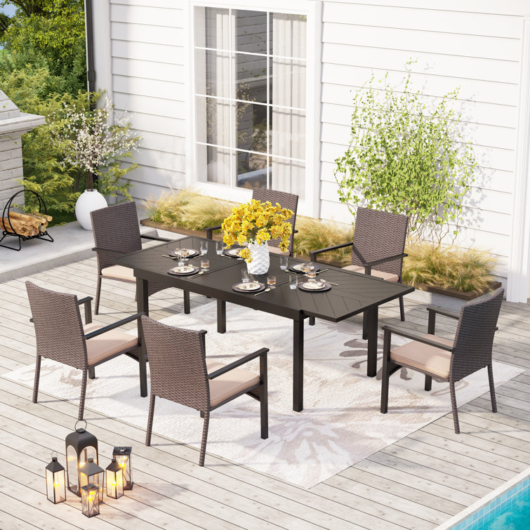 Alyah 6 Person Rectangular Extendable Outdoor Dining Set with Cushions